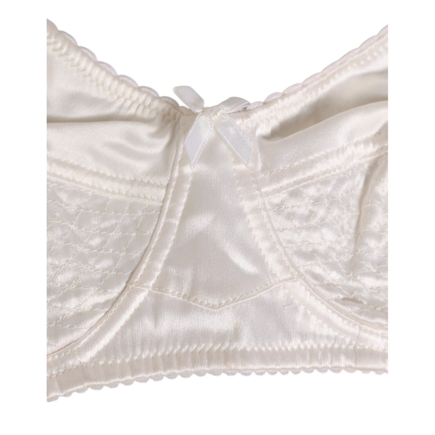 Dolce & Gabbana White Silk Satin Soft Cup Lingerie Bra Underwear with soft underwire support, delicate design, and luxurious silk fabric.