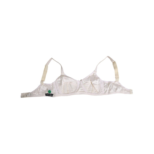 Dolce & Gabbana White Silk Satin Soft Cup Lingerie Bra Underwear, elegant design made in Italy with logo details.