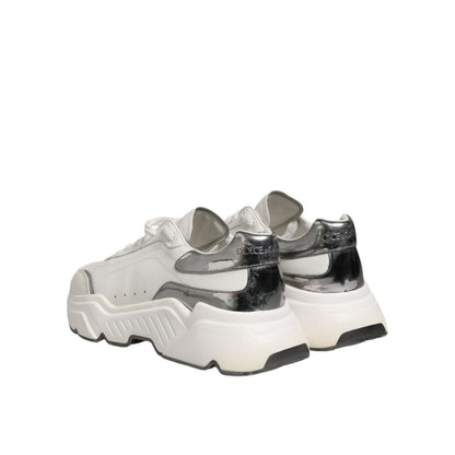 Dolce & Gabbana White Silver DAYMASTER Leather Men Sneakers Shoes