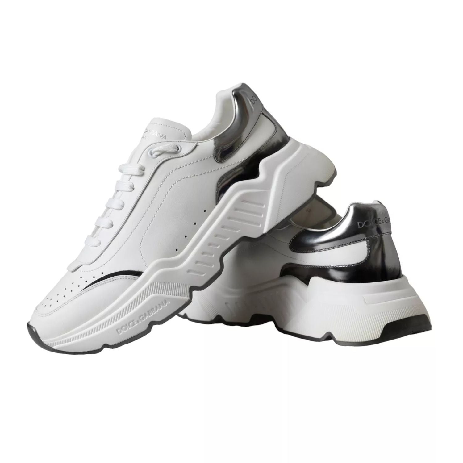 Dolce & Gabbana White Silver Leather Sport DAYMASTER Sneakers