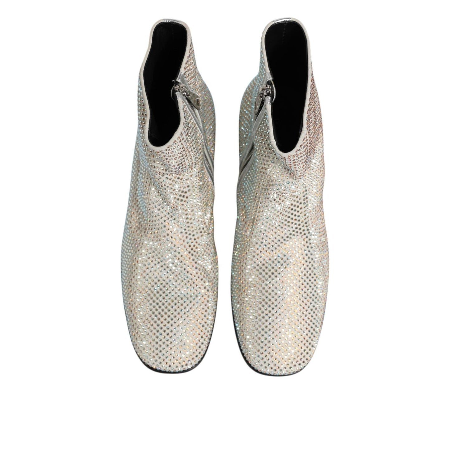 Dolce & Gabbana White Strass DG Logo Heels Ankle Boots Shoes