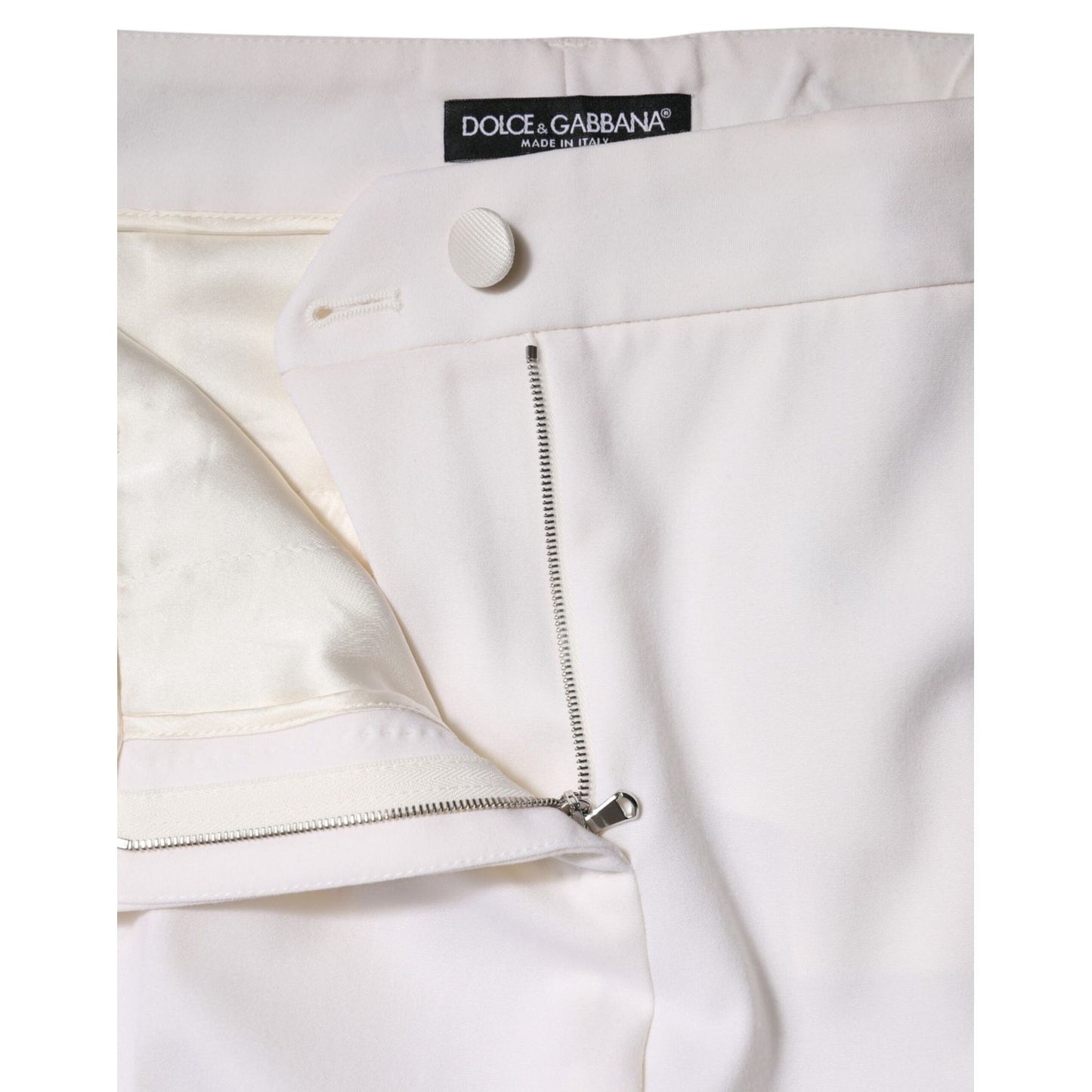 Dolce & Gabbana White Wool Mid Waist Tapered Pants