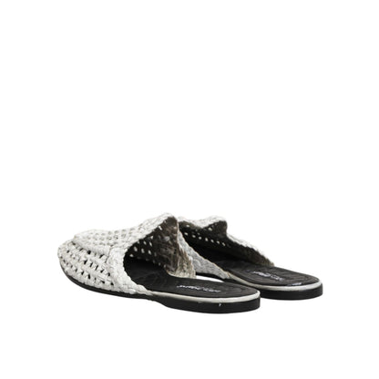 Dolce & Gabbana White Woven Slides MULES Men Sandals Shoes, open-toe, slip-on style, crafted from goat and calf leather.