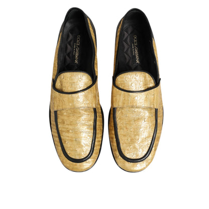 Dolce & Gabbana Yellow Black Leather Slip On Loafers Shoes, luxury Italian design, premium ostrich and calf leather footwear