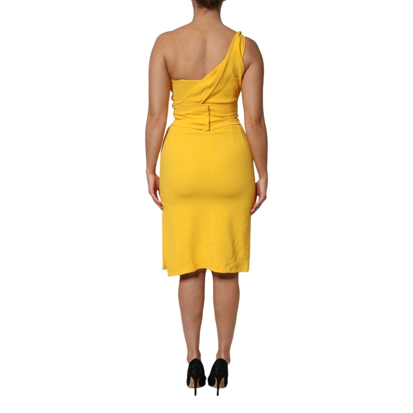 Dolce & Gabbana Yellow One Shoulder Side Slit Sheath Dress