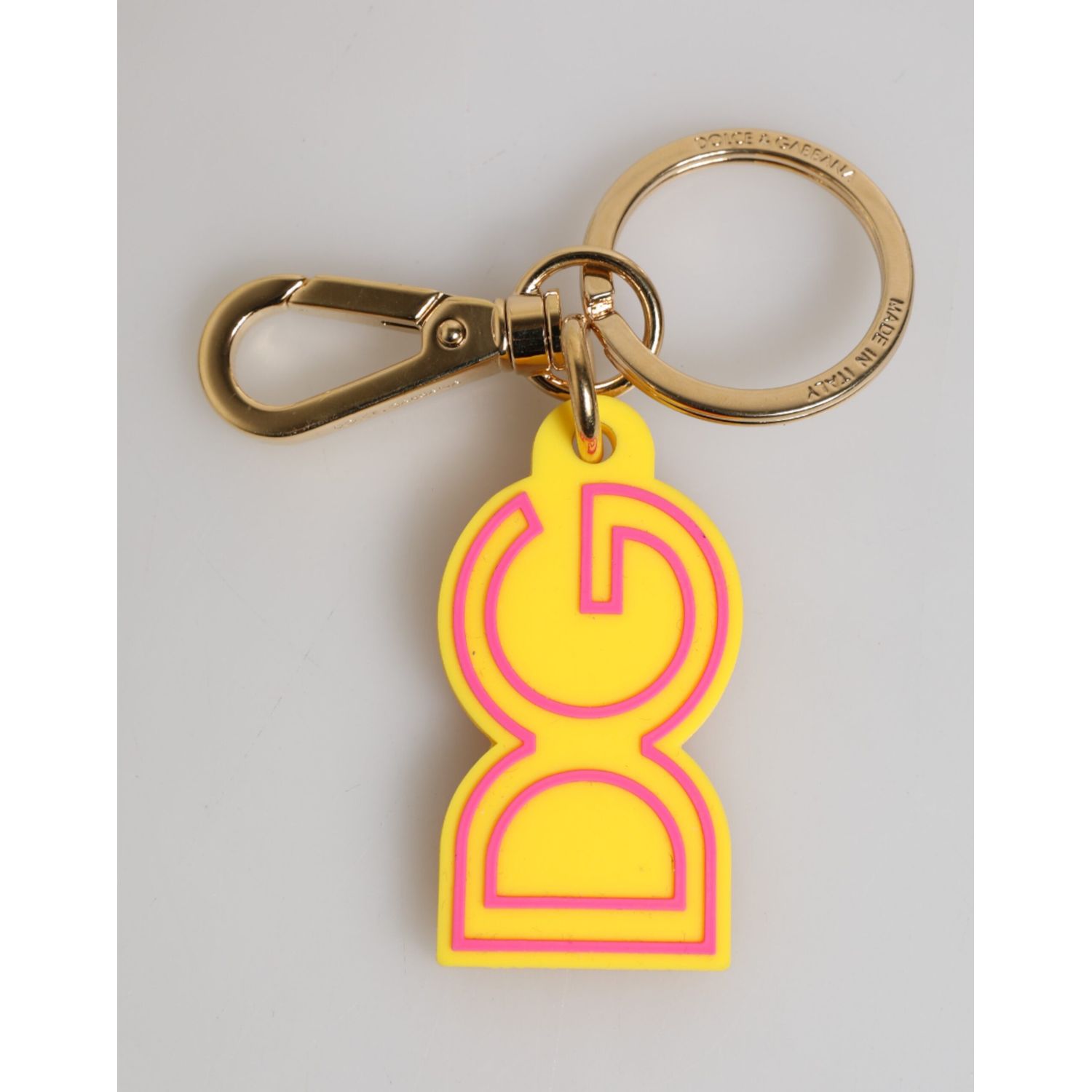 Dolce & Gabbana Yellow Rubber Gold Tone Metal DG Logo Keyring Keychain
