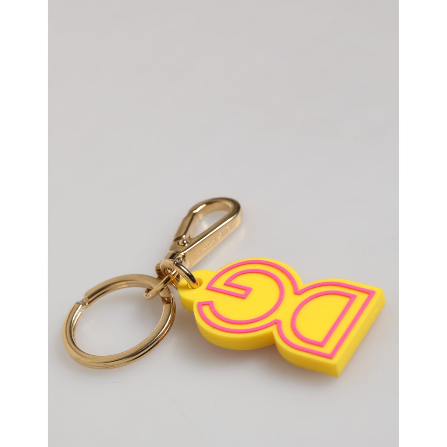 Dolce & Gabbana Yellow Rubber Gold Tone Metal DG Logo Keyring Keychain