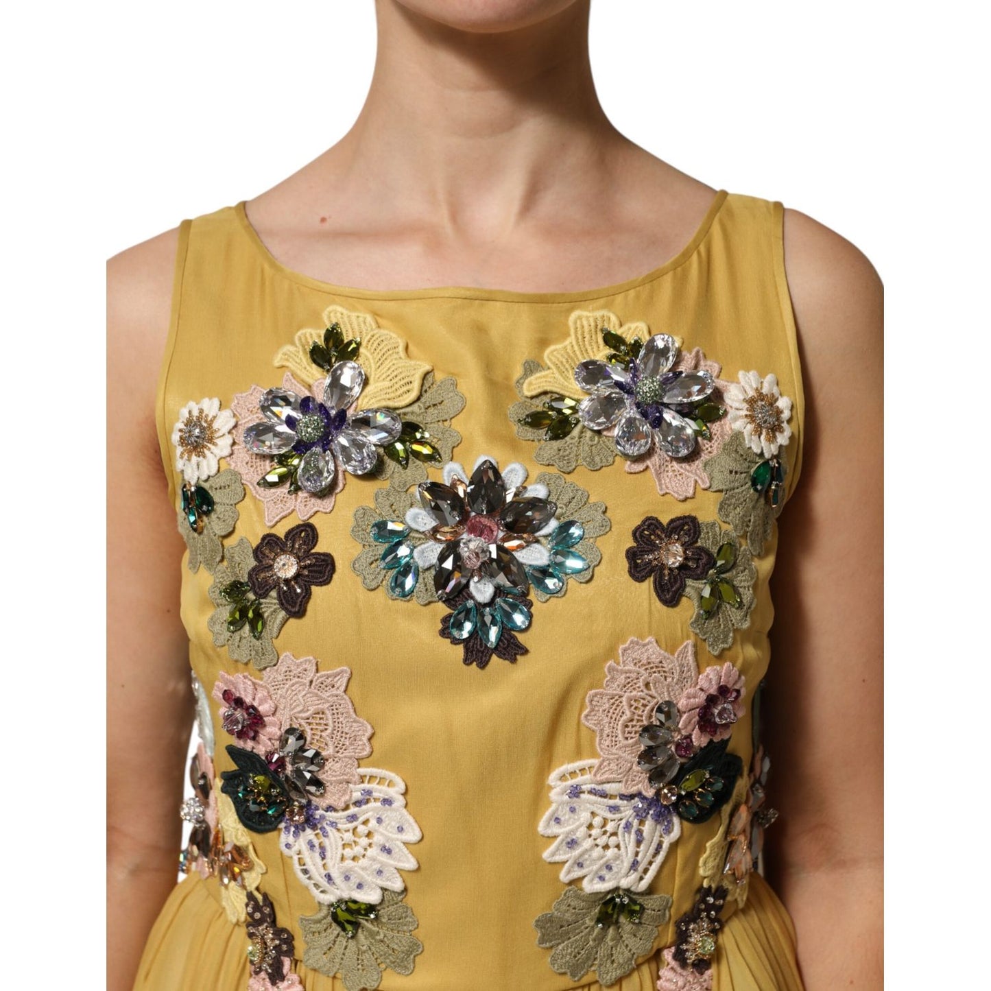 Dolce & Gabbana Yellow Silk Floral Embroidered Maxi Dress