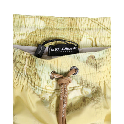 Dolce & Gabbana Yellow World Map Polyester Elastic Waistband Swimwear