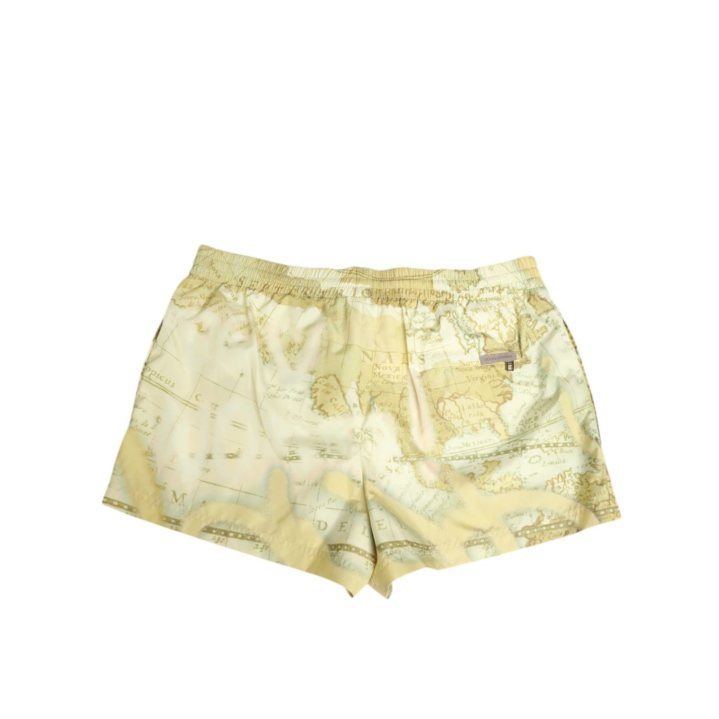 Dolce & Gabbana Yellow World Map Polyester Elastic Waistband Swimwear featuring map print with graffiti details.