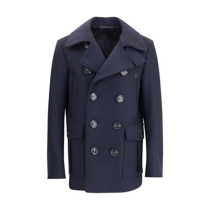 Dsquared² Blue Wool Coat with double-breasted closure, lapels, and patch pockets, perfect for winter season elegance.