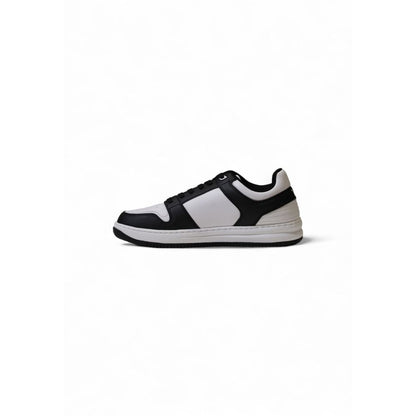 EA7 Emporio Armani Black And White Polyester Athletic Sneakers side view on white background