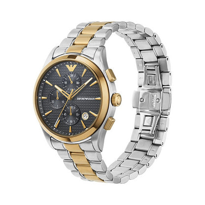 EMPORIO ARMANI Mod. AR11527 gold and silver gent's watch with 5 ATM water resistance, SS IP gold case, mineral dial material.