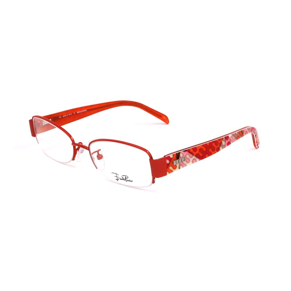 Emilio Pucci Orange Metal Frames for women with decorative temples, size: 53/18/135 mm, made of metal, vibrant orange color.