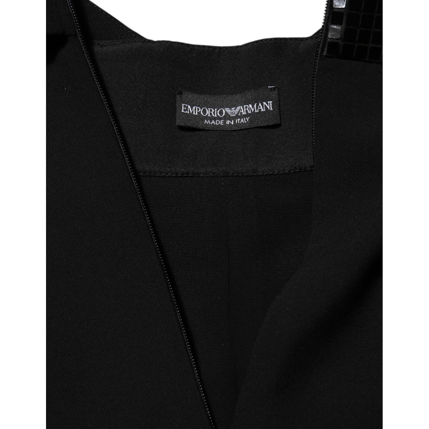 Emporio Armani Black Sheer Sleeve Belted V-Neck Mini Dress