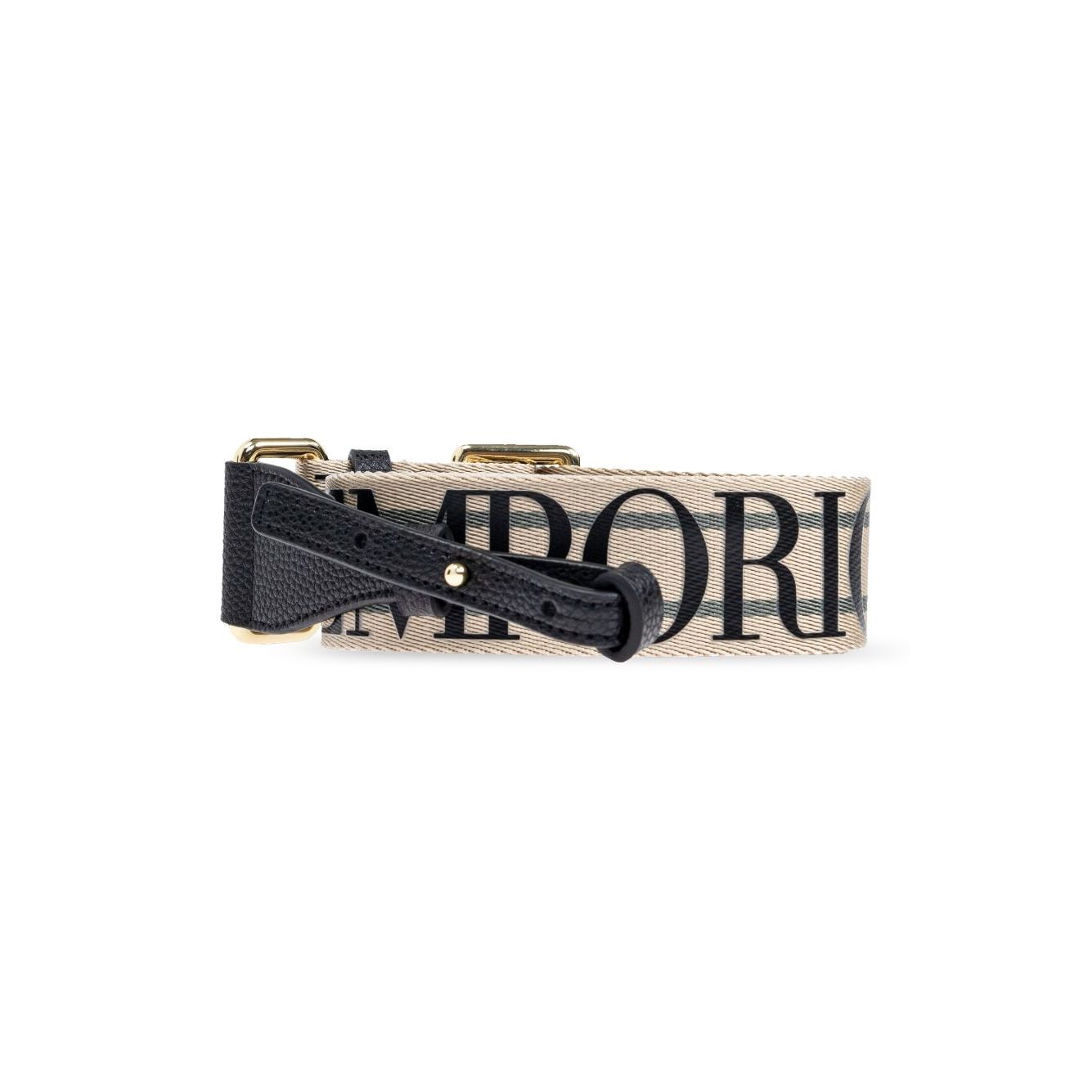 Emporio Armani MyEA shopping bag black logo shoulder strap detail with bold printed text