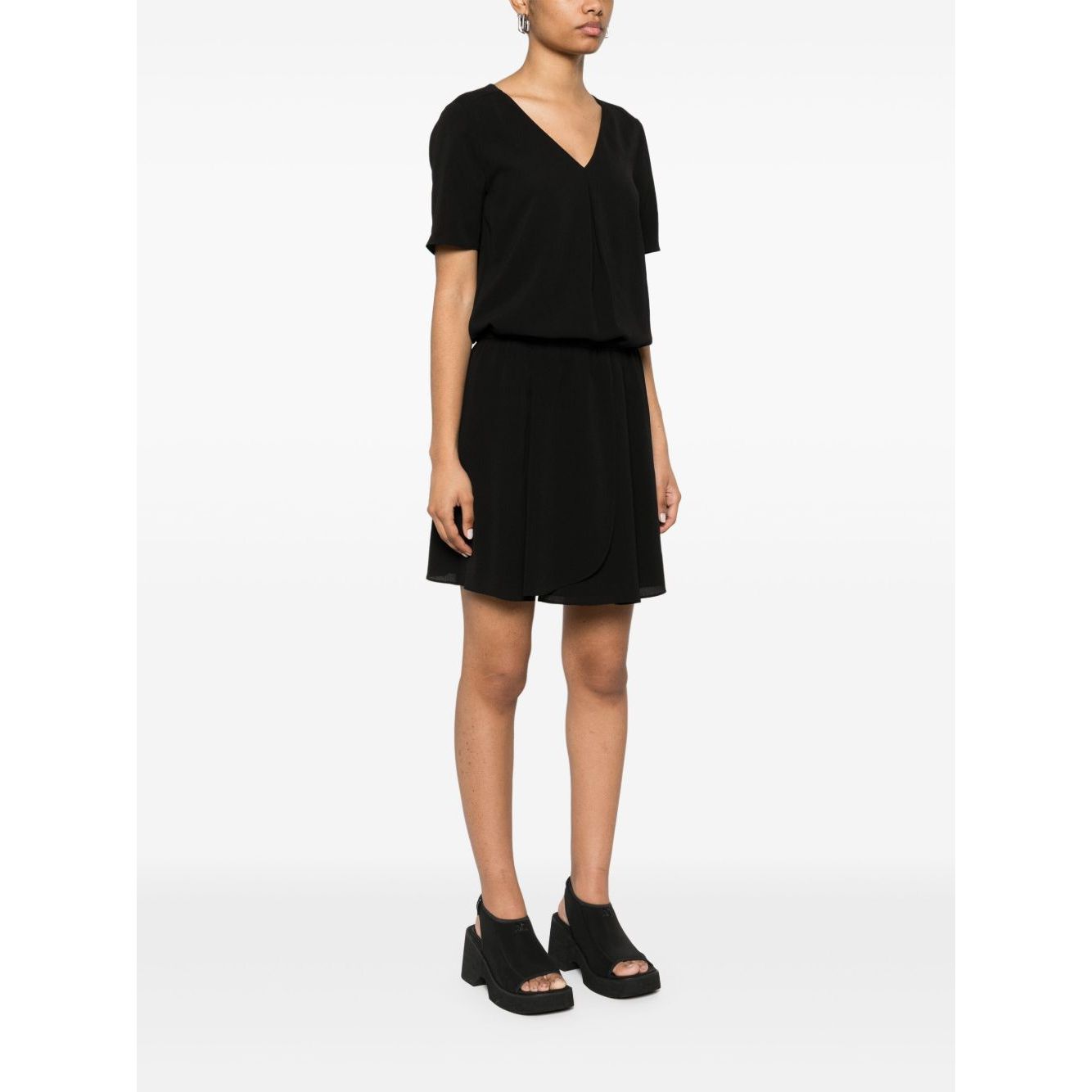 Emporio Armani Short dress with gathered waist and belt in flowing crepe
