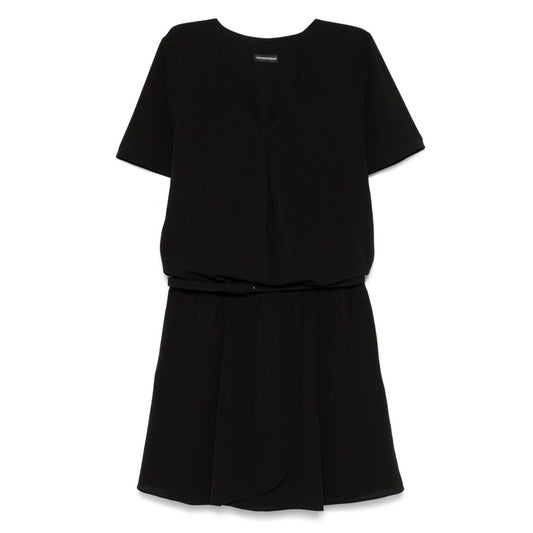 Emporio Armani Short dress with gathered waist and belt in flowing crepe Dresses