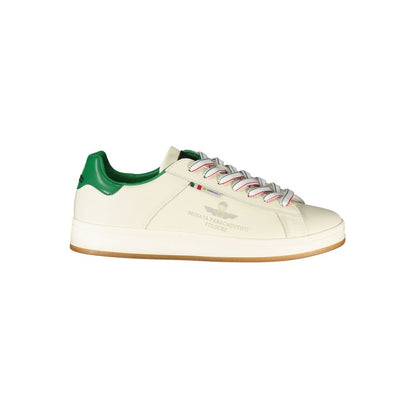 Esercito 1659 White Leather Men Sneaker with green accents and brand logo, showcasing bold style and superior craftsmanship.