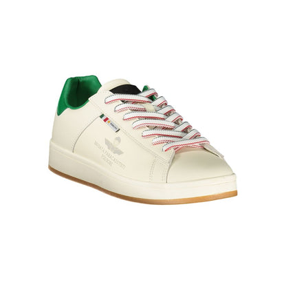 Esercito 1659 White Leather Men Sneaker with green accents and logo detail, showcasing elegant style and craftsmanship.