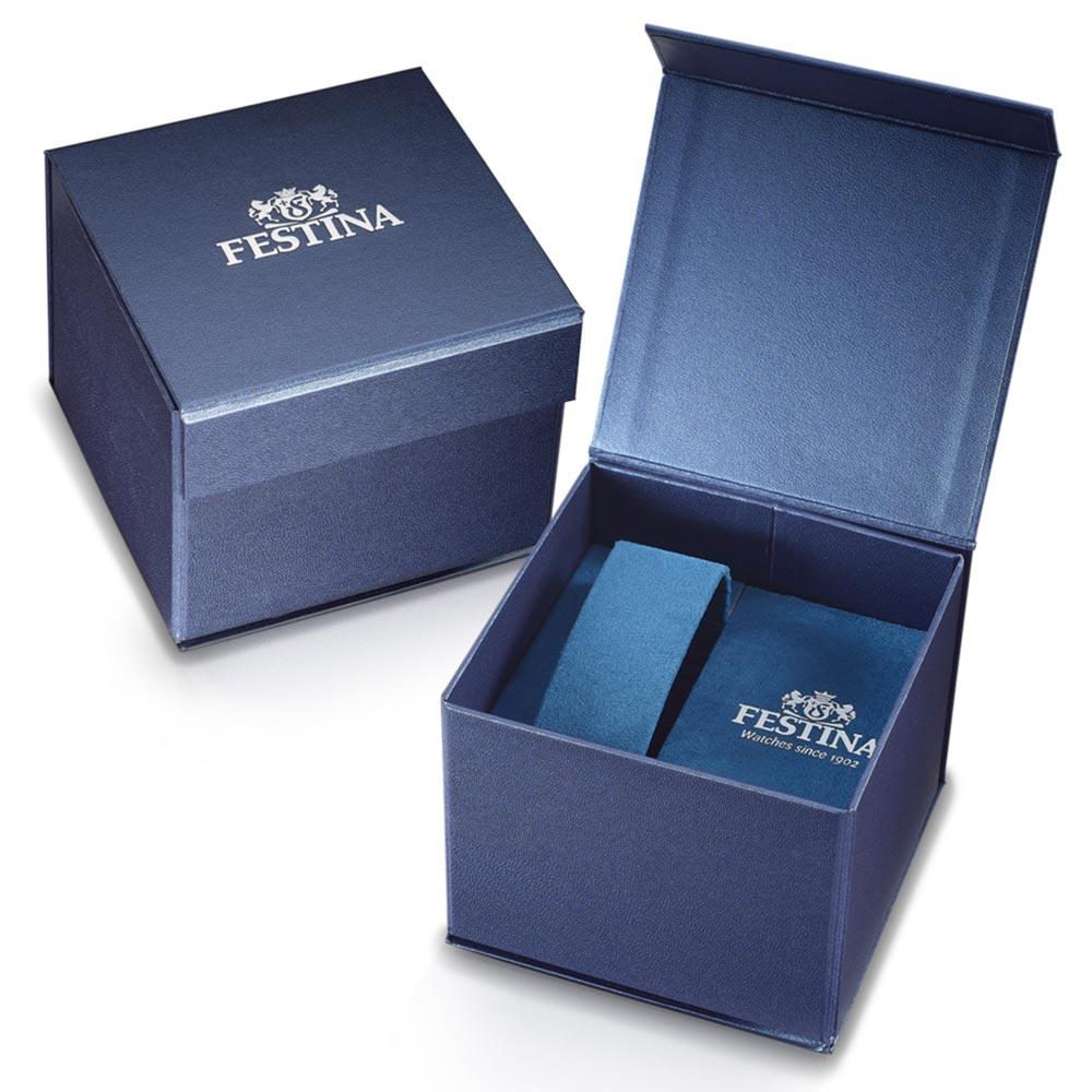 FESTINA WATCHES Mod. F2023/1 packaging box, elegant blue design, showcasing the brand logo on a luxury watch case.