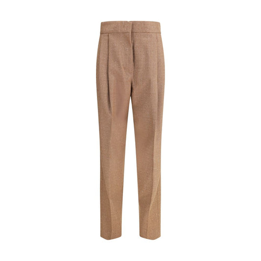 Fabiana Filippi Beige Fleece Wool Dress Pants showcasing classic Prince de Galles design with modern details and diamond thread loop.