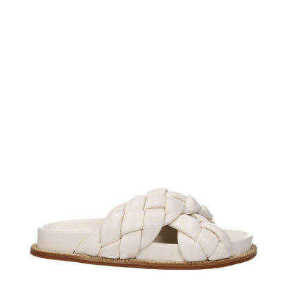 Fabiana Filippi Beige Leather Slippers with open toe and rubber sole, casual style, featuring ivory color accents and low flat heel.