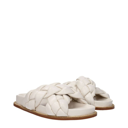 Fabiana Filippi Beige Leather Slippers with rubber sole and open toe, casual style.
