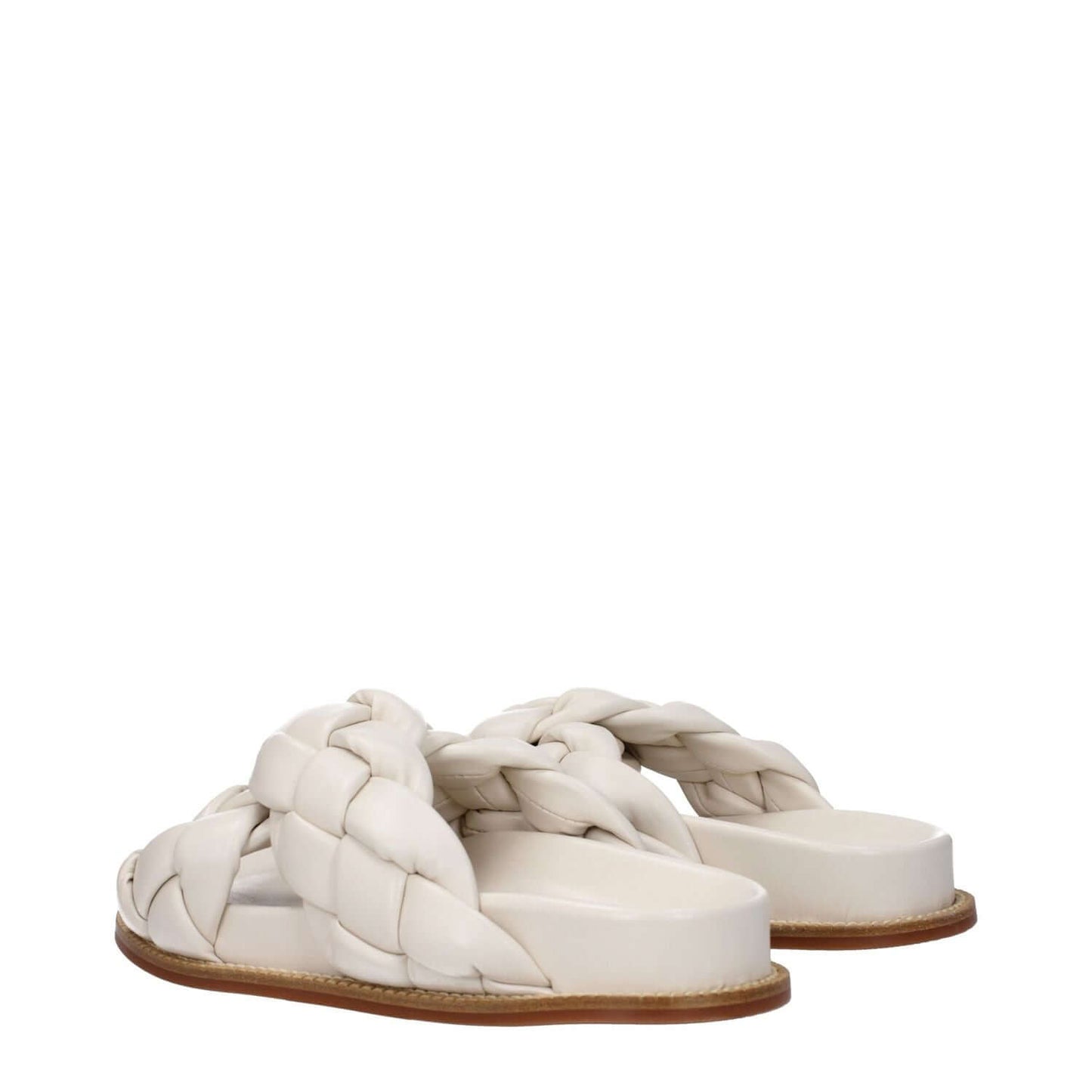Fabiana Filippi Beige Leather Slippers with open toe and rubber sole, featuring casual style with braided design and low flat heel.