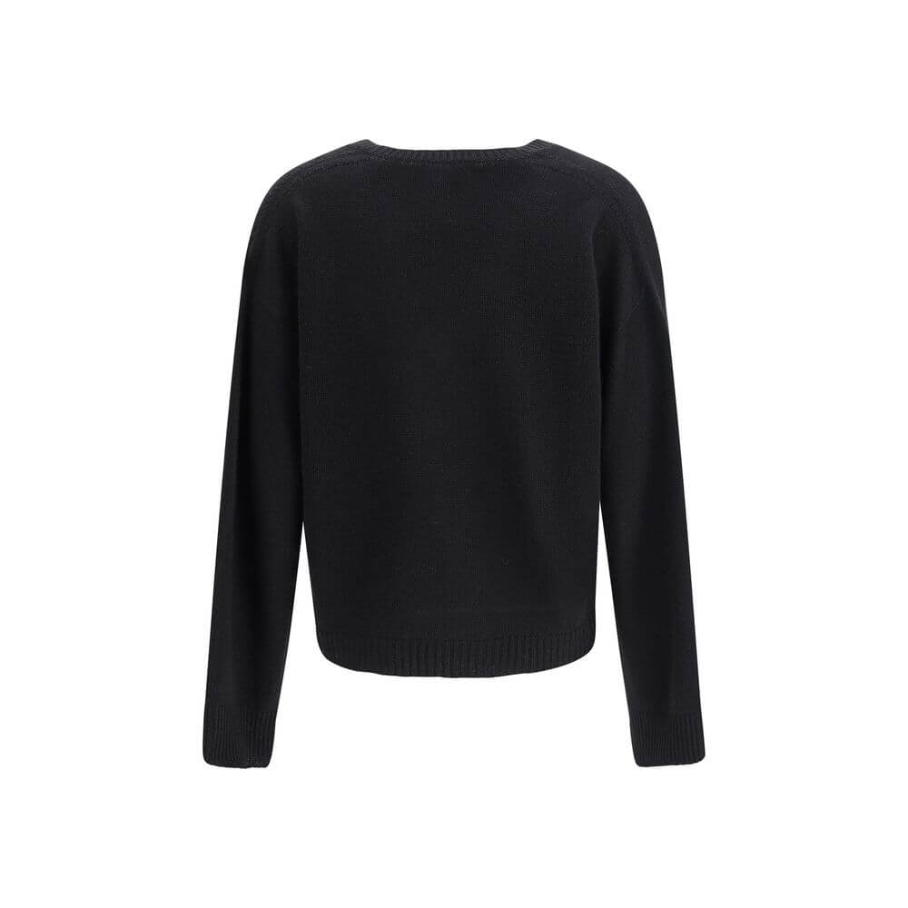 Fabiana Filippi Black Cashmere Cashmere Sweater with ribbed V-neck, hem, and cuffs, showcasing a classic and elegant design, AW25 season.