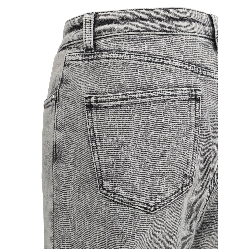 Close-up of back pocket on Fabiana Filippi Gray Cotton Straight-Leg Jeans, showcasing vintage washed-out effect and casual style.