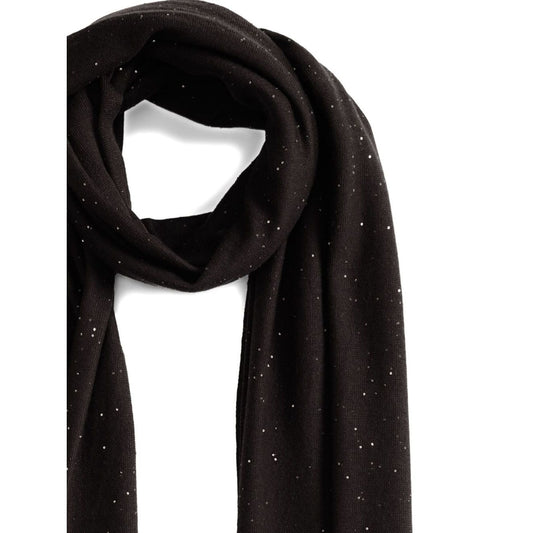 Fabiana Filippi sequin embellishment Wool scarf, black ribbed texture, long rectangular lightweight design with sequins.