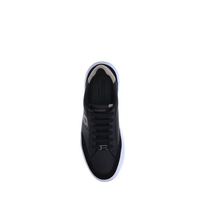 Ferragamo Black Calf Leather Bos Taurus Low Top Sneakers
