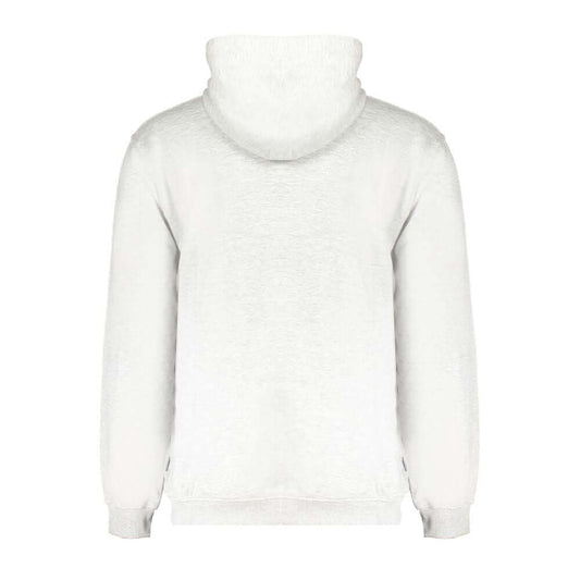 Back view of Fila Gray Cotton Men Sweater showcasing hood and ribbed cuffs