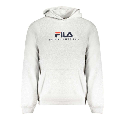 Fila Gray Cotton Men Sweater with embroidered logo, long sleeves, and hood, showcasing comfort and casual style with a central pocket.