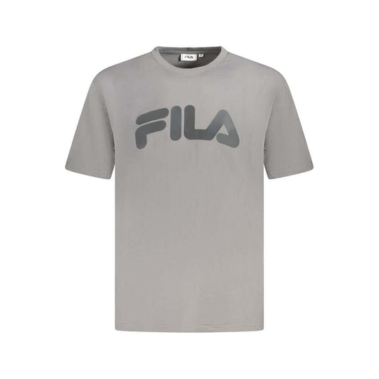 Fila Gray Cotton Men T-Shirt with bold black print and iconic logo, 100% cotton for comfort and style. Perfect for casual urban wear.