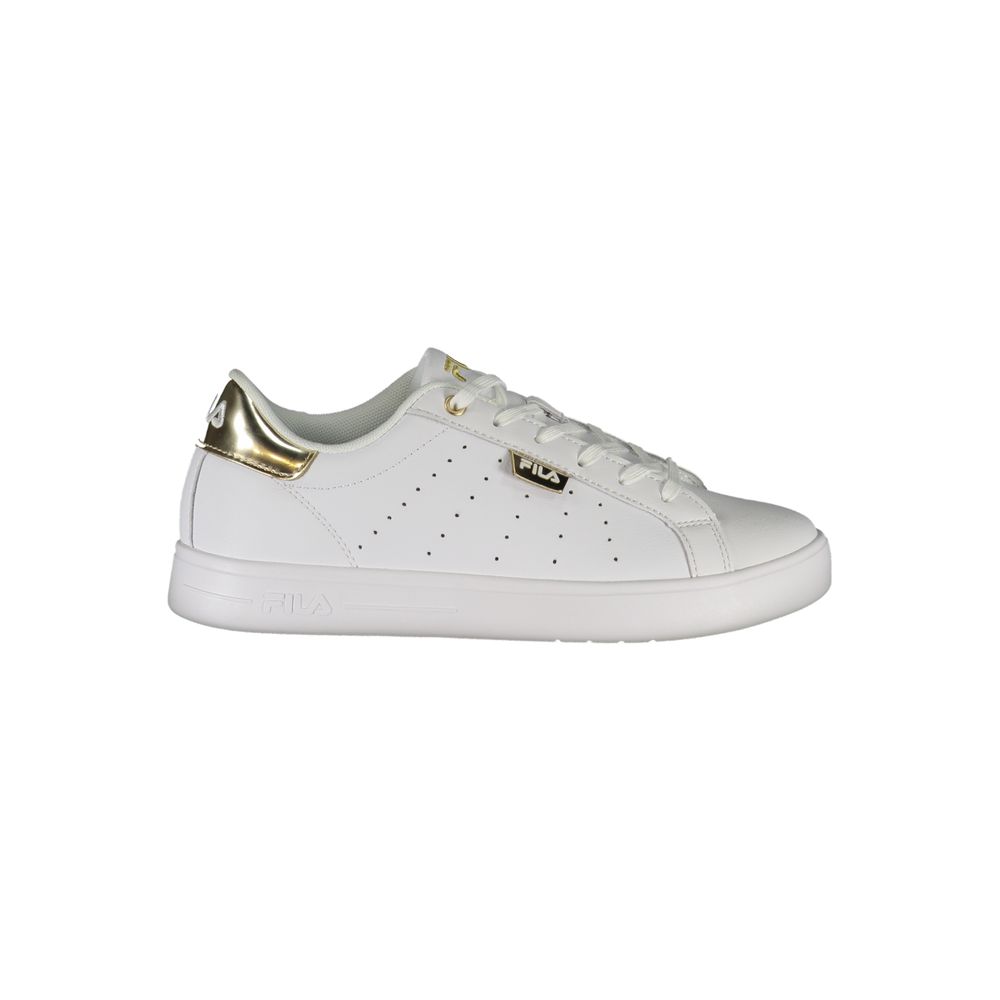 Fila Lace-Up Luxe Sneakers with Golden Accents, featuring a white and gold sporty design with logo embellishment.