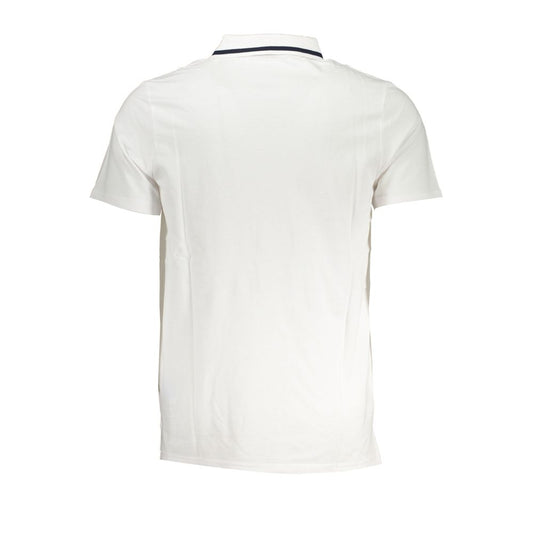 Back view of Fila Sleek White Cotton Polo with Contrast Accents, short sleeves, 100% cotton, showcases chic design and craftsmanship.