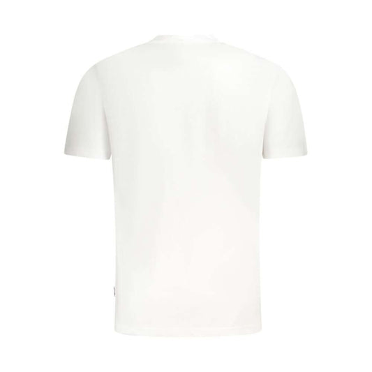 Back view of Fila White Cotton Men T-Shirt, showcasing loose-fit style and soft fabric for comfort and casual elegance.