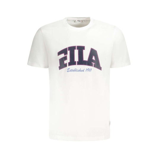 Fila White Cotton Men T-Shirt with green logo, casual loose-fit style, 100% breathable cotton, perfect for modern fashion lovers.