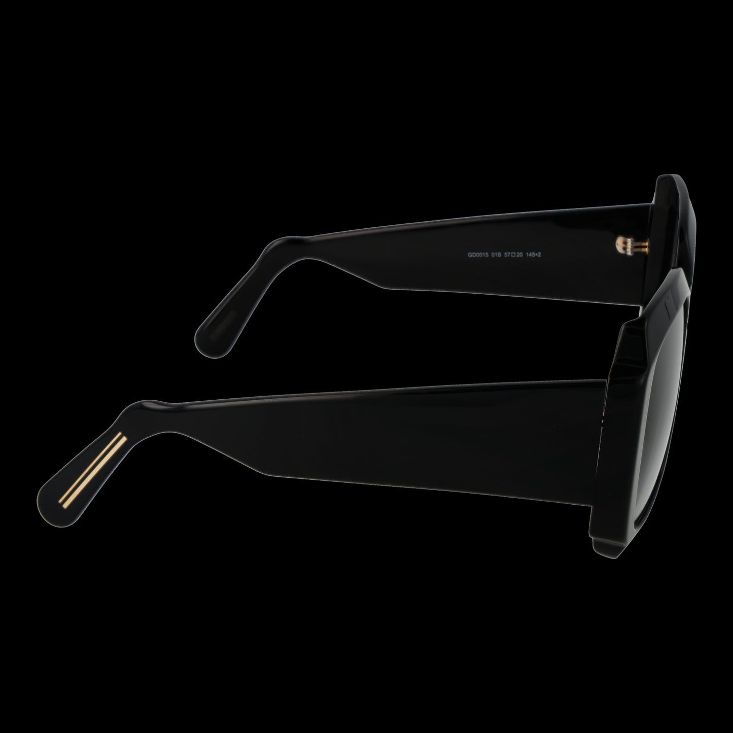 GCDS MOD. GD0015 5701B unisex sunglasses side view, black frame, luxury eyewear