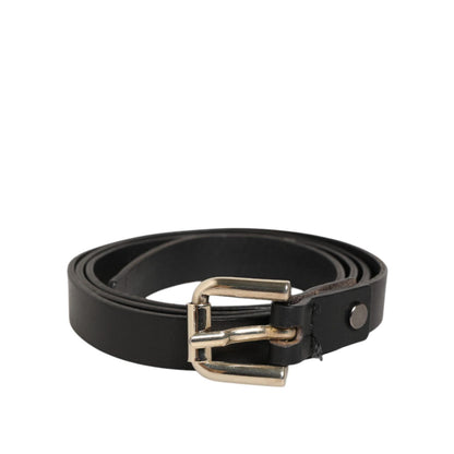 GF Ferre Black Leather Slim Gold Tone Buckle Waist Men Belt with polished gold-tone buckle, perfect for everyday and formal wear.