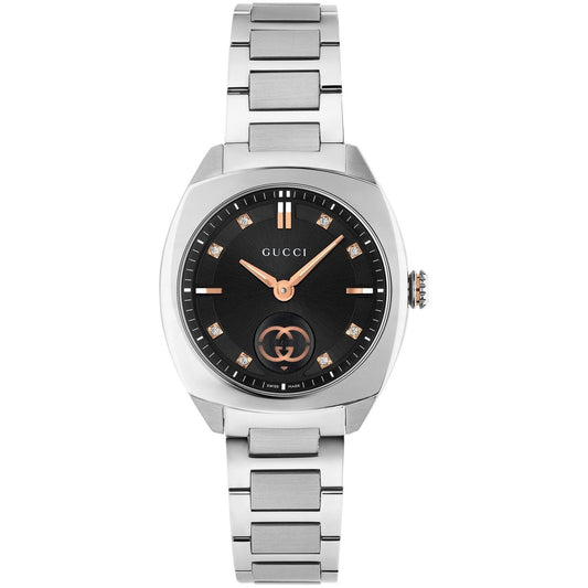 GUCCI Mod. INTERLOCKING luxury watch with black dial and silver bracelet