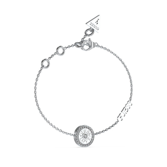 Delicate bracelet from GUESS JEWELS JEWELRY Mod. JUBB04082JWRHS with a circular charm and adjustable clasp.