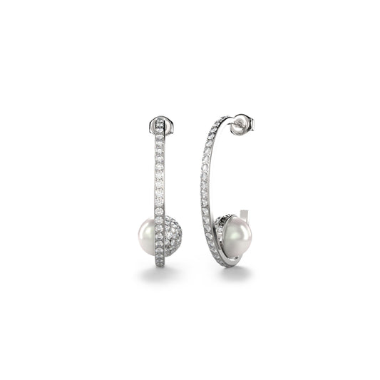 GUESS JEWELS JEWELRY Mod. JUBE04452JWRHT-U elegant silver hoop earrings with pearls and crystal embellishments