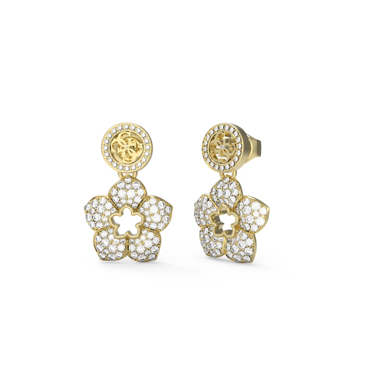 GUESS JEWELS JEWELRY Mod. JUBE04471JWYGT-U elegant floral gold earrings with sparkling stones