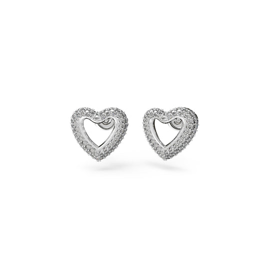 GUESS JEWELS JEWELRY Mod. JUBE05028JWRHT-U heart-shaped silver earrings with intricate detailing.
