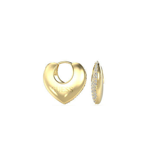 GUESS JEWELS JEWELRY Mod. JUBE05207JWYGT-U gold heart-shaped earrings with crystal detailing.