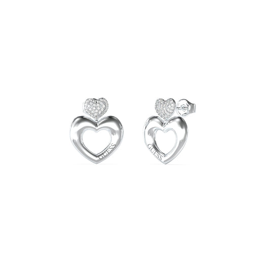 GUESS JEWELS JEWELRY Mod. JUBE05209JWRHT-U, elegant silver heart earrings with a sparkling crystal accent, perfect for special occasions.