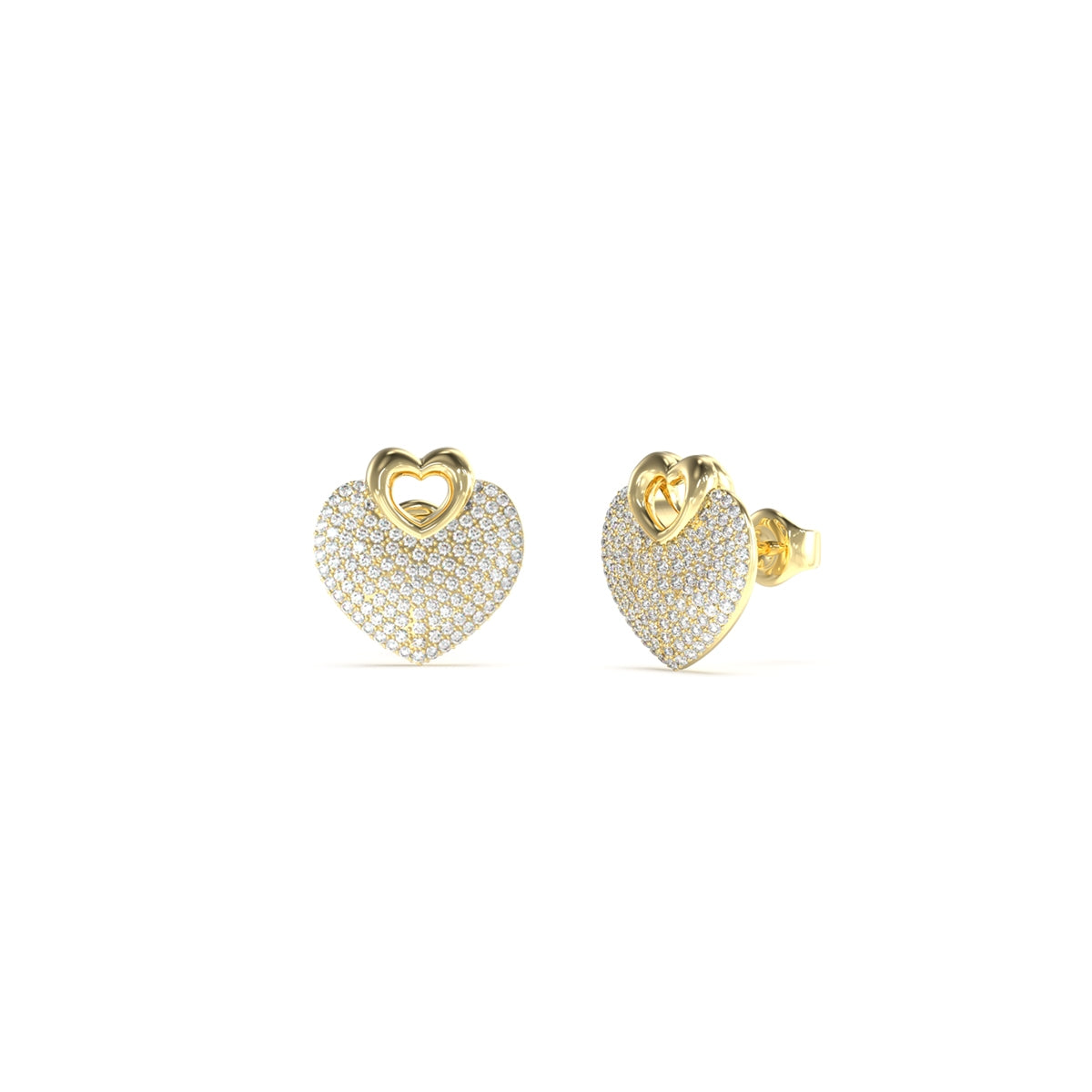 Elegant GUESS JEWELS JEWELRY Mod. JUBE05213JWYGT-U gold and diamond heart-shaped earrings for women.